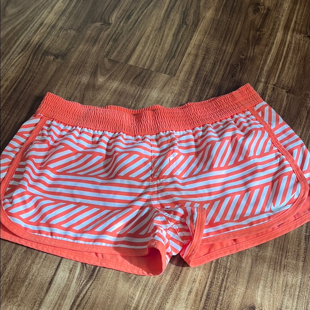 Nike Women's Orange Striped Shorts- large